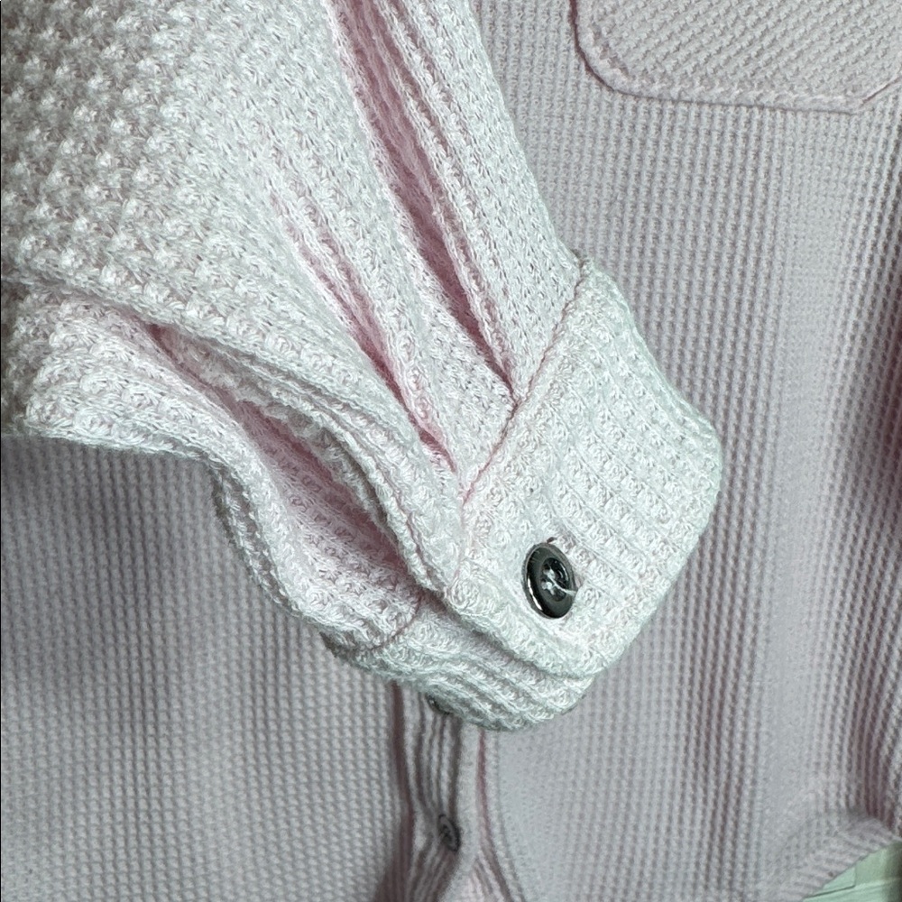 Hippie Rose Pink Waffle Knit Button Down Shirt Double Front Pockets Size Small - Picture 4 of 9